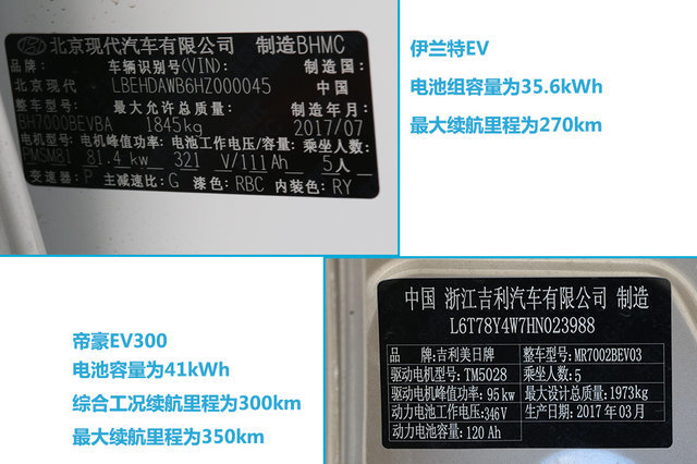 电动汽车；帝豪EV300;伊兰特EV