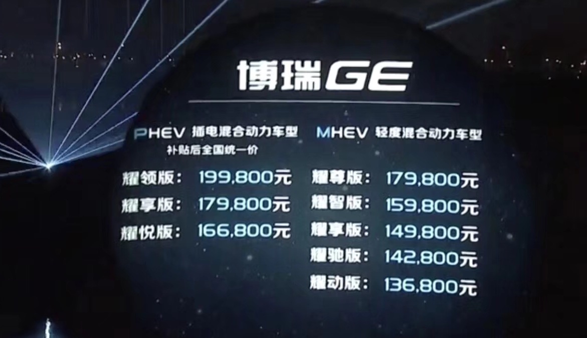 吉利博瑞GE正式上市 售价13.68—19.98万元