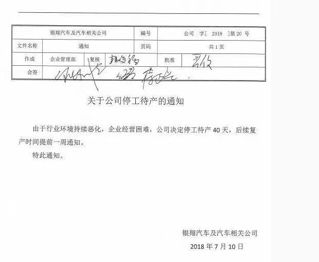 北汽银翔工厂停工 黑马幻速轰然倒下