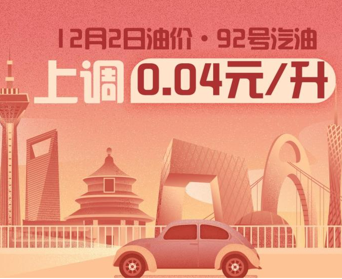 12月2日24时：92号汽油上调0.04元/升
