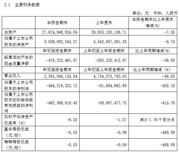 小康股份发布2020年一季报：亏损4.94亿元