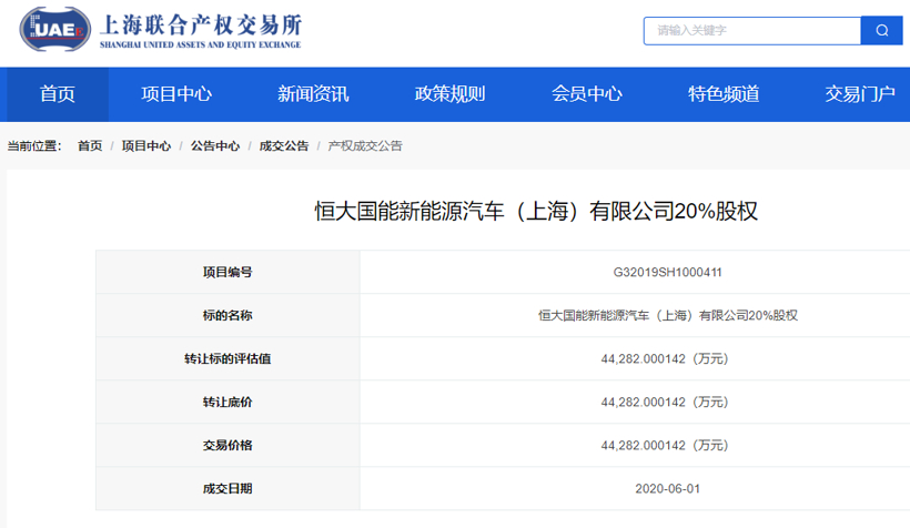恒大国能上海出售20%股份 接手方未公布