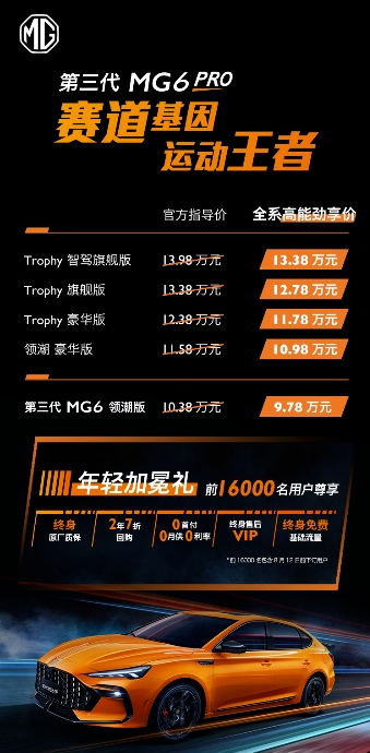 战斗气息再升级，第三代MG6 PRO售9.78万起