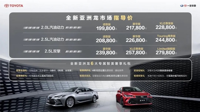 提供3款动力 一汽丰田亚洲龙19.98万起售
