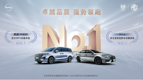 上汽乘用车荣威iMAX8、MG6斩获“2023中国汽车产品质量表现研究（AQR）”两大组别冠军！